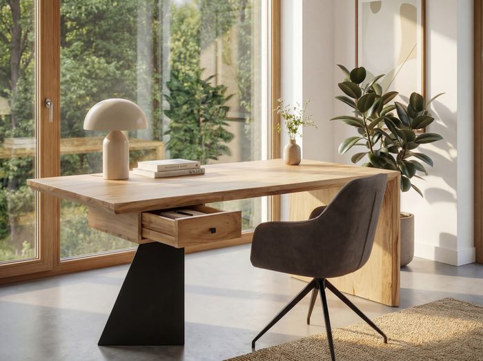 Schreibtisch 180x90x76 cm Akazie Massivholz / Eisen