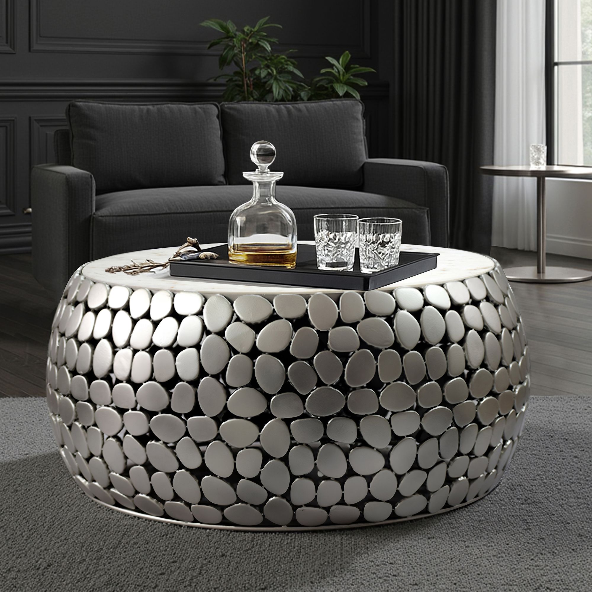 FineBuy Design Couchtisch rund 66 cm aus Aluminium und weißer Marmor Tischplatte - Wohnzimmertisch Alu - Metall Sofatisch - Beistelltisch Wohnzimmer - Handmade | Farbe: Silber FineBuy Design Couchtisch rund 66 cm aus Aluminium und weißer Marmor Tischplatte - Wohnzimmertisch Alu - Metall Sofatisch - Beistelltisch Wohnzimmer - Handmade | Farbe: Silber