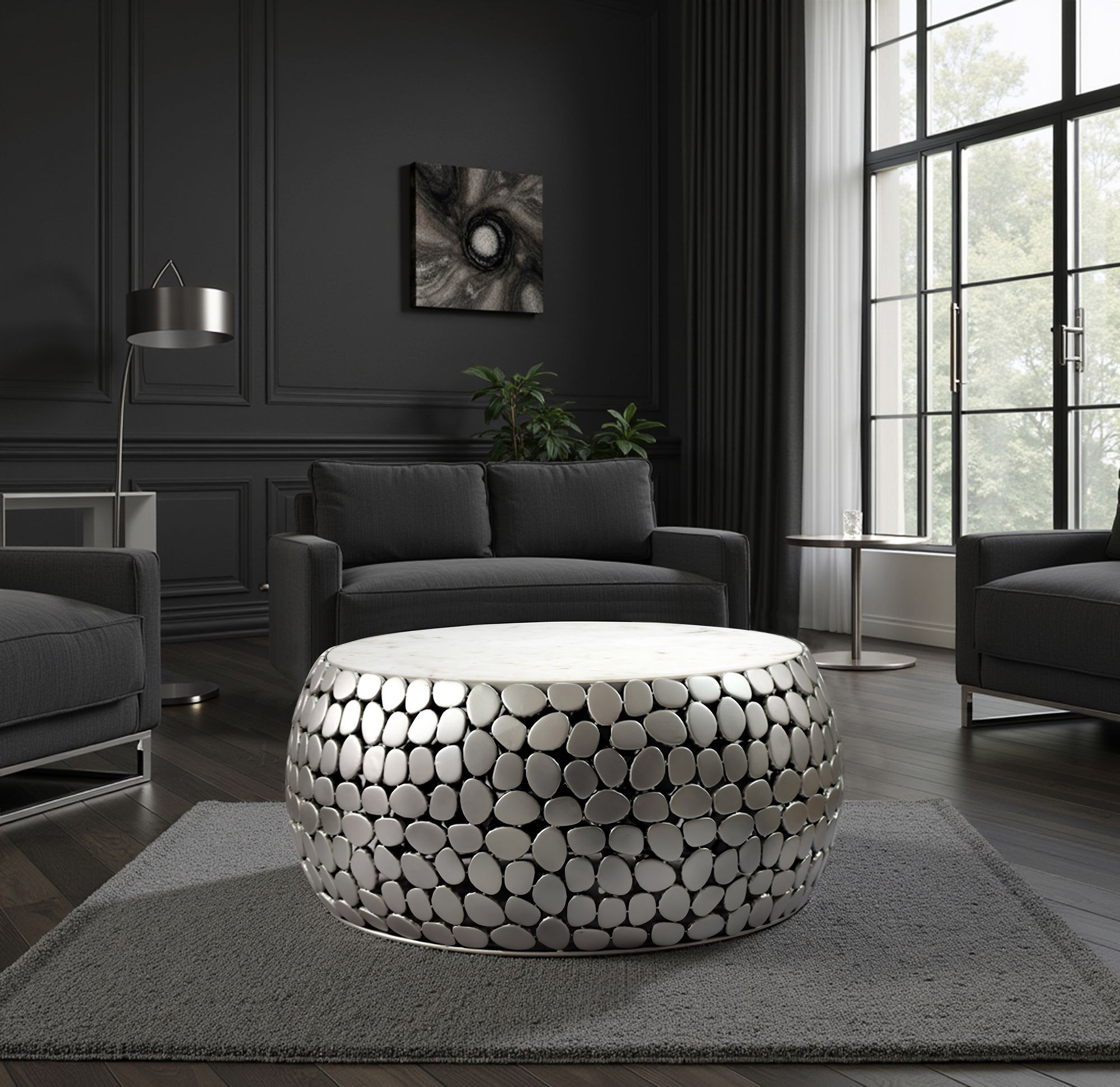 FineBuy Design Couchtisch rund 66 cm aus Aluminium und weißer Marmor Tischplatte - Wohnzimmertisch Alu - Metall Sofatisch - Beistelltisch Wohnzimmer - Handmade | Farbe: Silber FineBuy Design Couchtisch rund 66 cm aus Aluminium und weißer Marmor Tischplatte - Wohnzimmertisch Alu - Metall Sofatisch - Beistelltisch Wohnzimmer - Handmade | Farbe: Silber