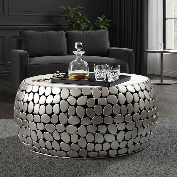 Design Couchtisch rund 66cm Aluminium Metall & Marmor Alu Wohnzimmertisch Tisch