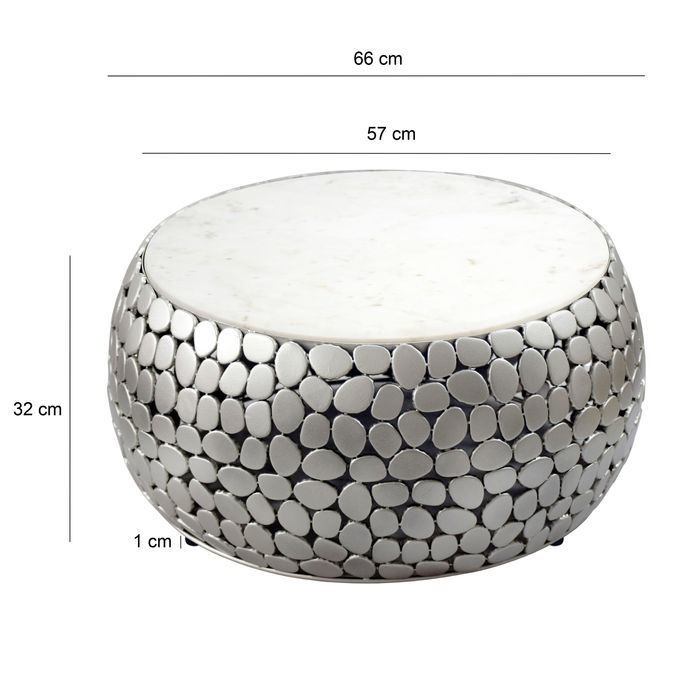 Design Couchtisch rund 66cm Aluminium Metall & Marmor Alu Wohnzimmertisch Tisch – Maßzeichnung