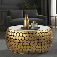Design Couchtisch rund 66cm Aluminium Metall & Marmor Alu Wohnzimmertisch Tisch – Ansicht 1