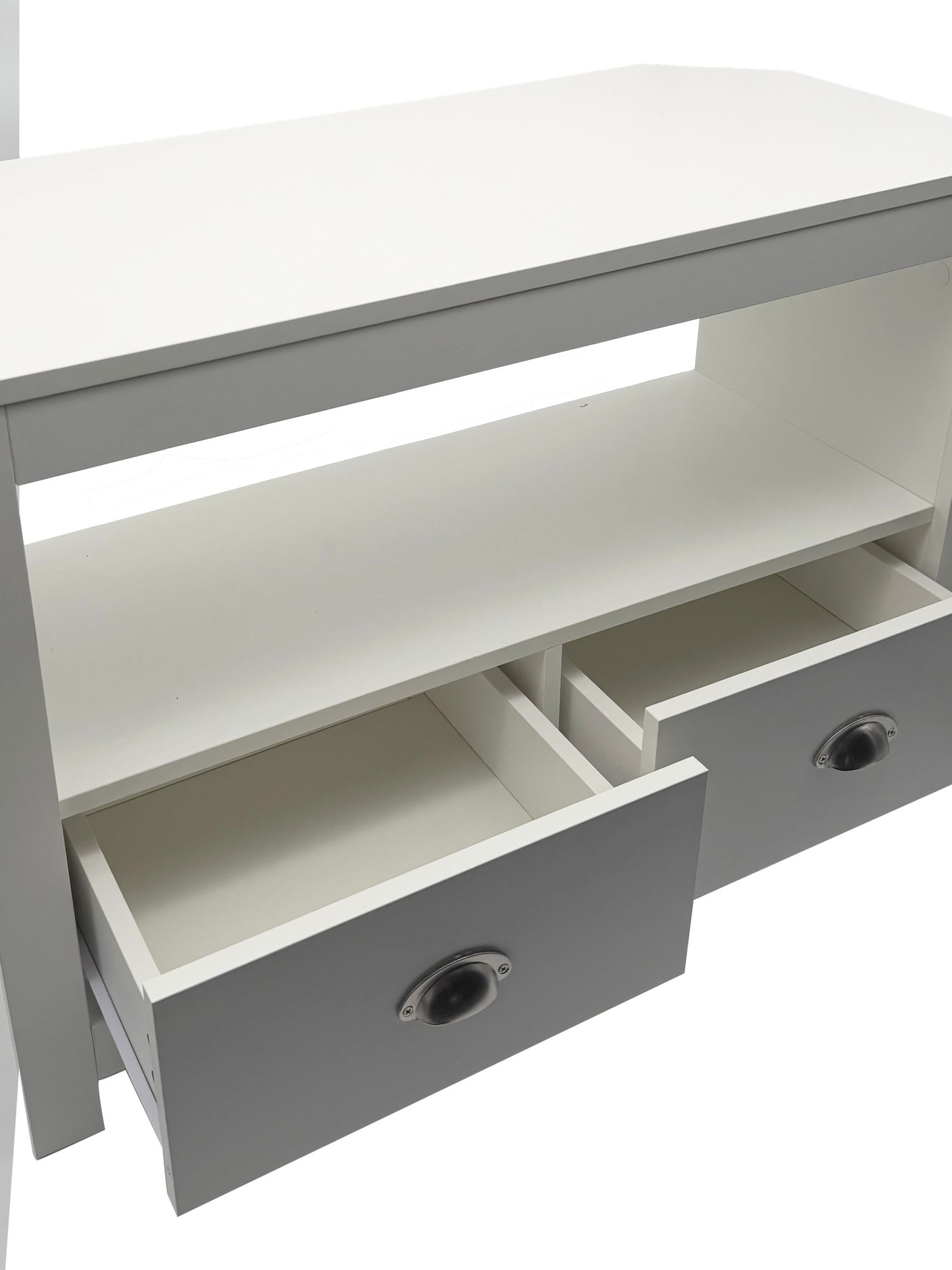 FineBuy Lowboard TV Möbel Weiß 85cm - Kompaktes TV Board mit zwei Schubladen - Fernsehunterschrank mit offenem Fach - Platzsparende Fernsehkommode - Fernsehschrank TV Tisch für Raumecken | Farbe: Weiß