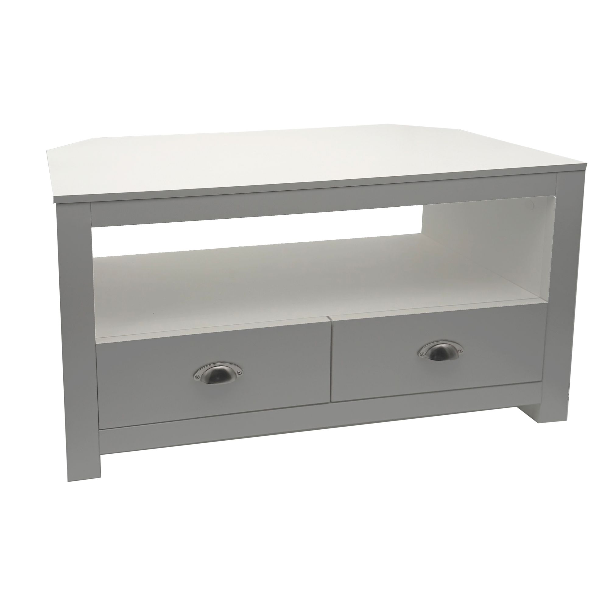 FineBuy Lowboard TV Möbel Weiß 85cm - Kompaktes TV Board mit zwei Schubladen - Fernsehunterschrank mit offenem Fach - Platzsparende Fernsehkommode - Fernsehschrank TV Tisch für Raumecken | Farbe: Weiß