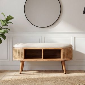 FineBuy gepolsterte Sitzbank 90 cm Wiener Geflecht - Retro Schuhbank für Garderobe Schlafzimmer & Wohnzimmer - Garderobenbank Eingangsbereich - Flurbank Handmade