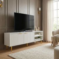 Lowboard 150cm TV Kommode Schrank Weiß Türen Fernsehkommode Fernsehunterschrank – Ansicht 2