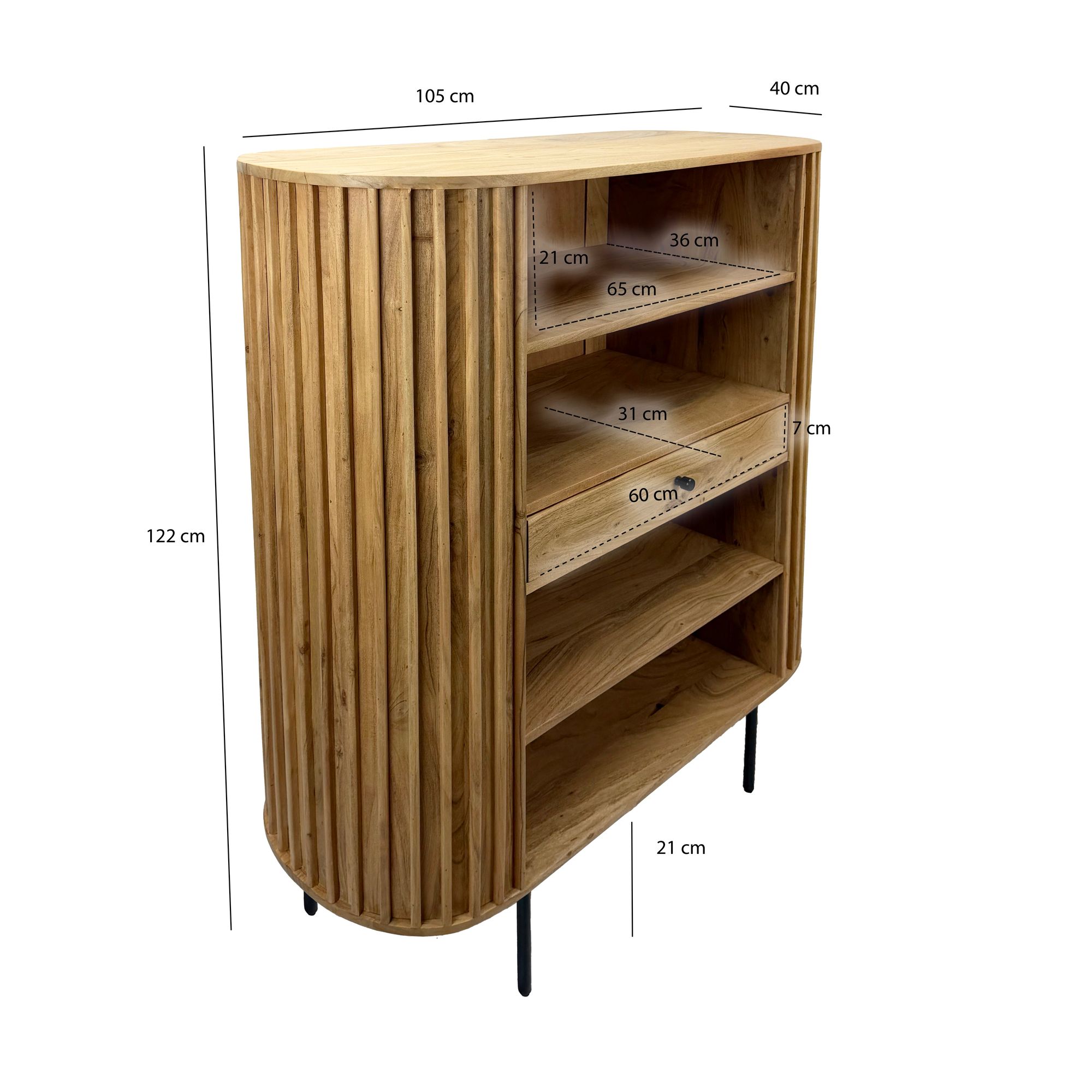 Bücherregal Standregal Massivholz mit Schublade Wohnregal modern Schrank klein – Ansicht 4