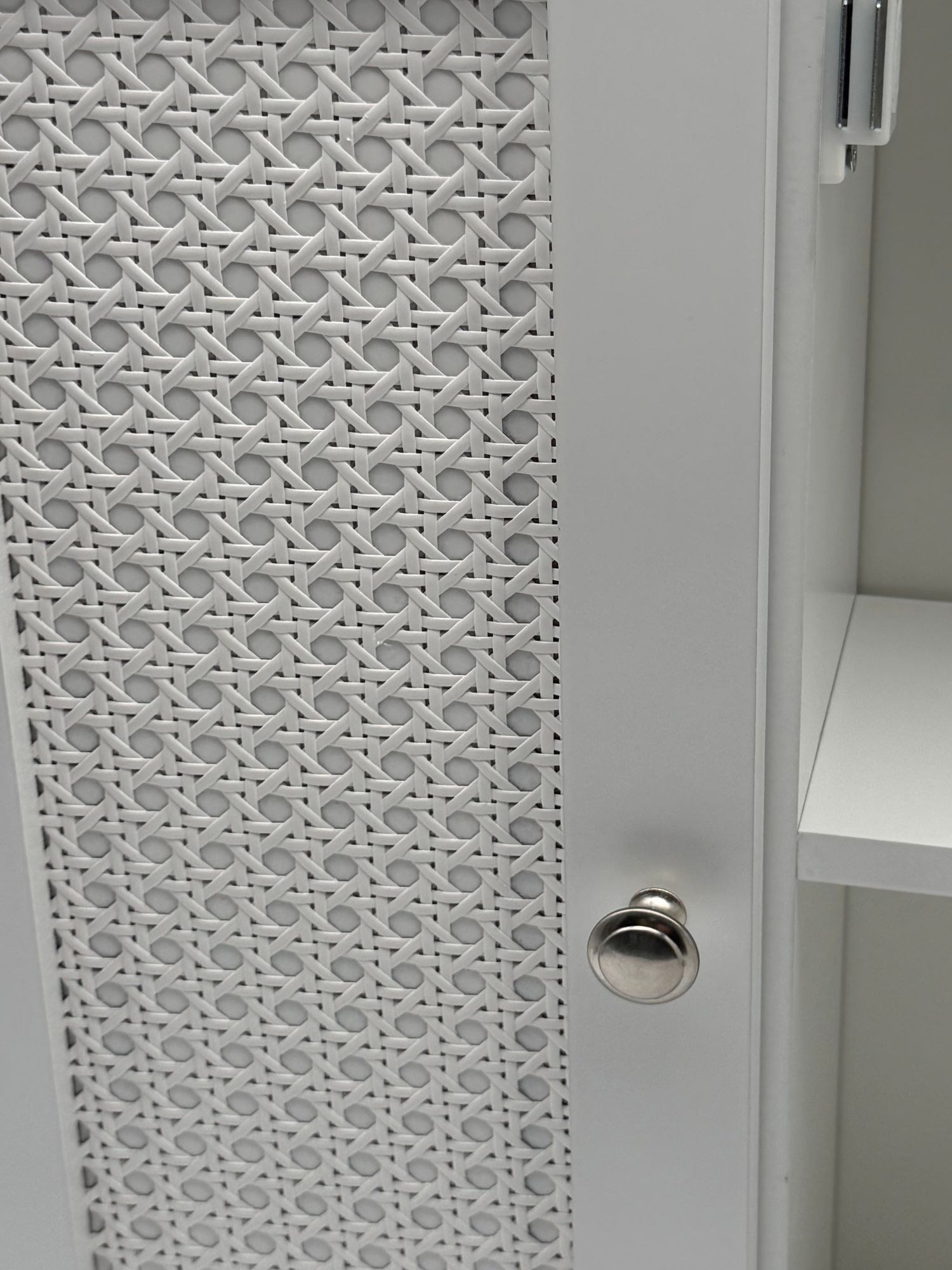 FineBuy Spiegelschrank Weiß 60cm - Wand Badschrank mit 1 Spiegeltür - Hängeschrank Bad Wandschrank im Rattan Aufbewahrungsschrank mit Tür Design Badezimmerspiegel | Farbe: Weiß