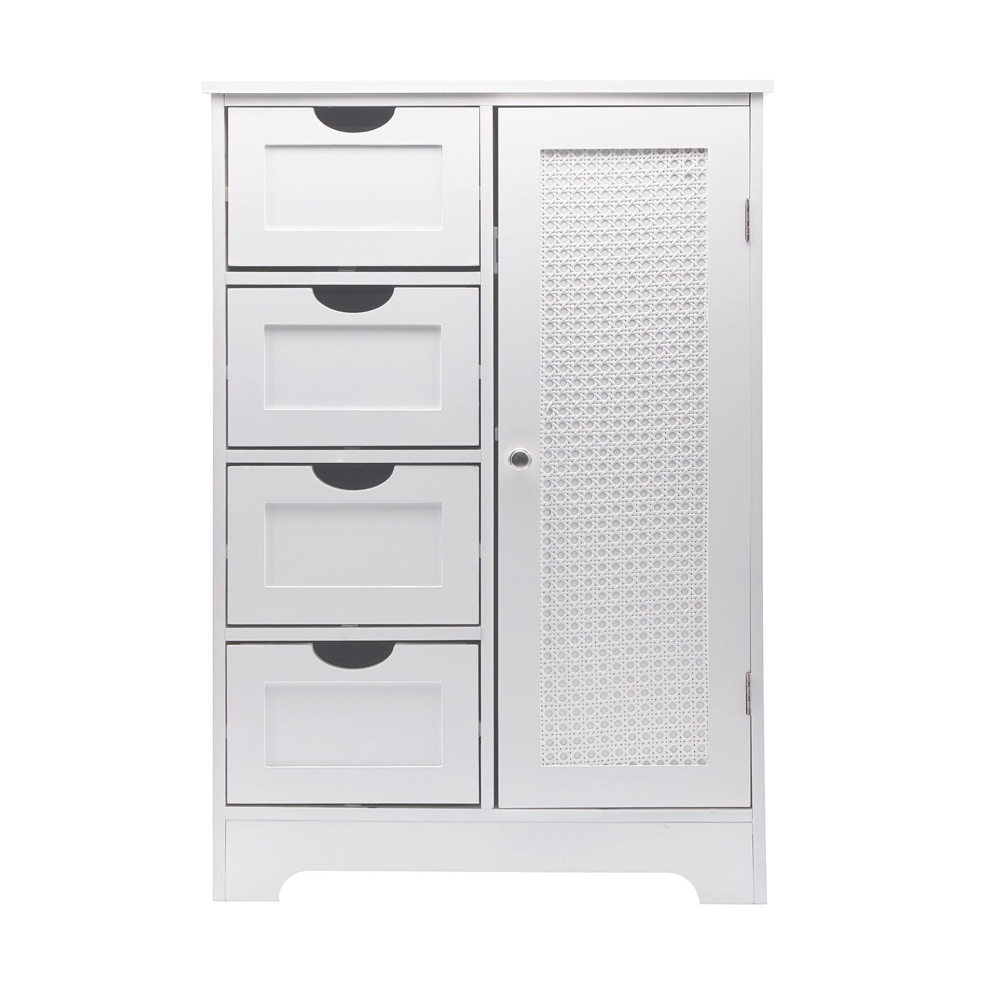 FineBuy schmaler Badschrank 55x80 cm mit Wiener Geflecht – Badezimmerschrank mit Tür und 4 Schubladen – Badregal aus lackiertem MDF – Badezimmerregal modern – Aufbewahrungsschrank Bad Badezimmer