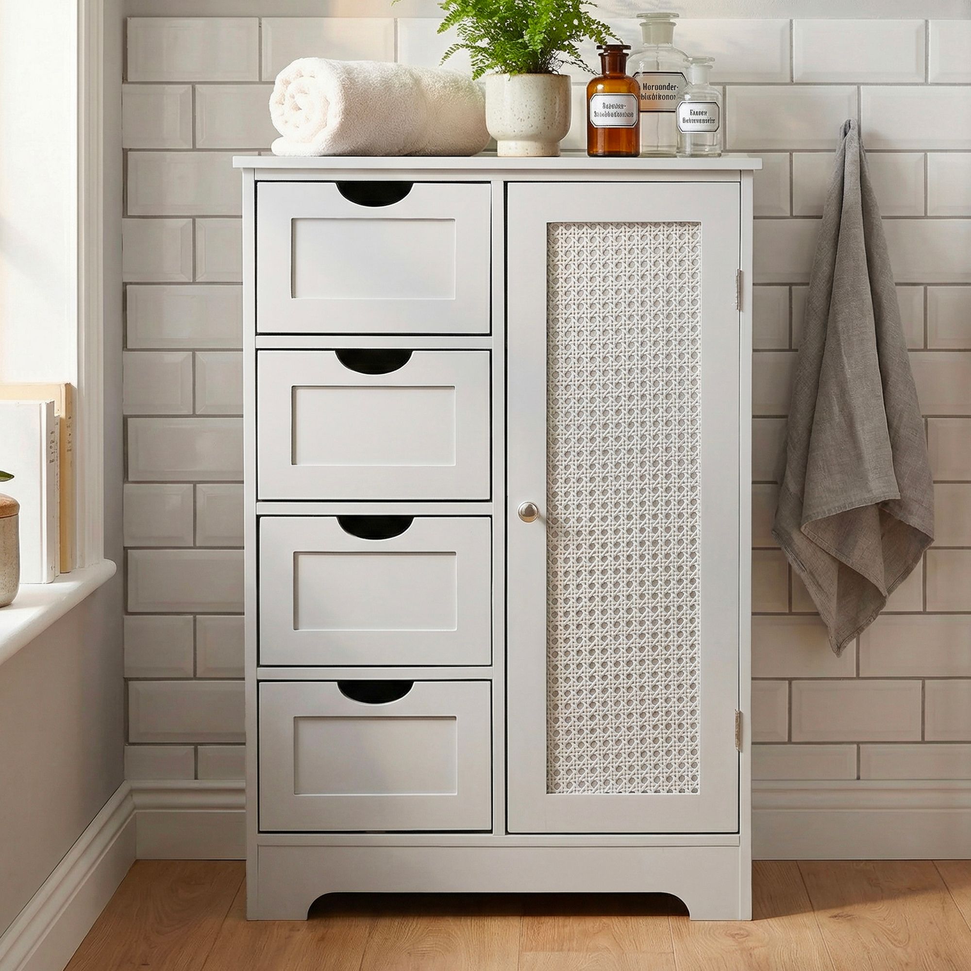 Badschrank Weiß 80cm Badezimmerschrank Schubladen Badregal Badezimmerregal Tür – Ansicht 1