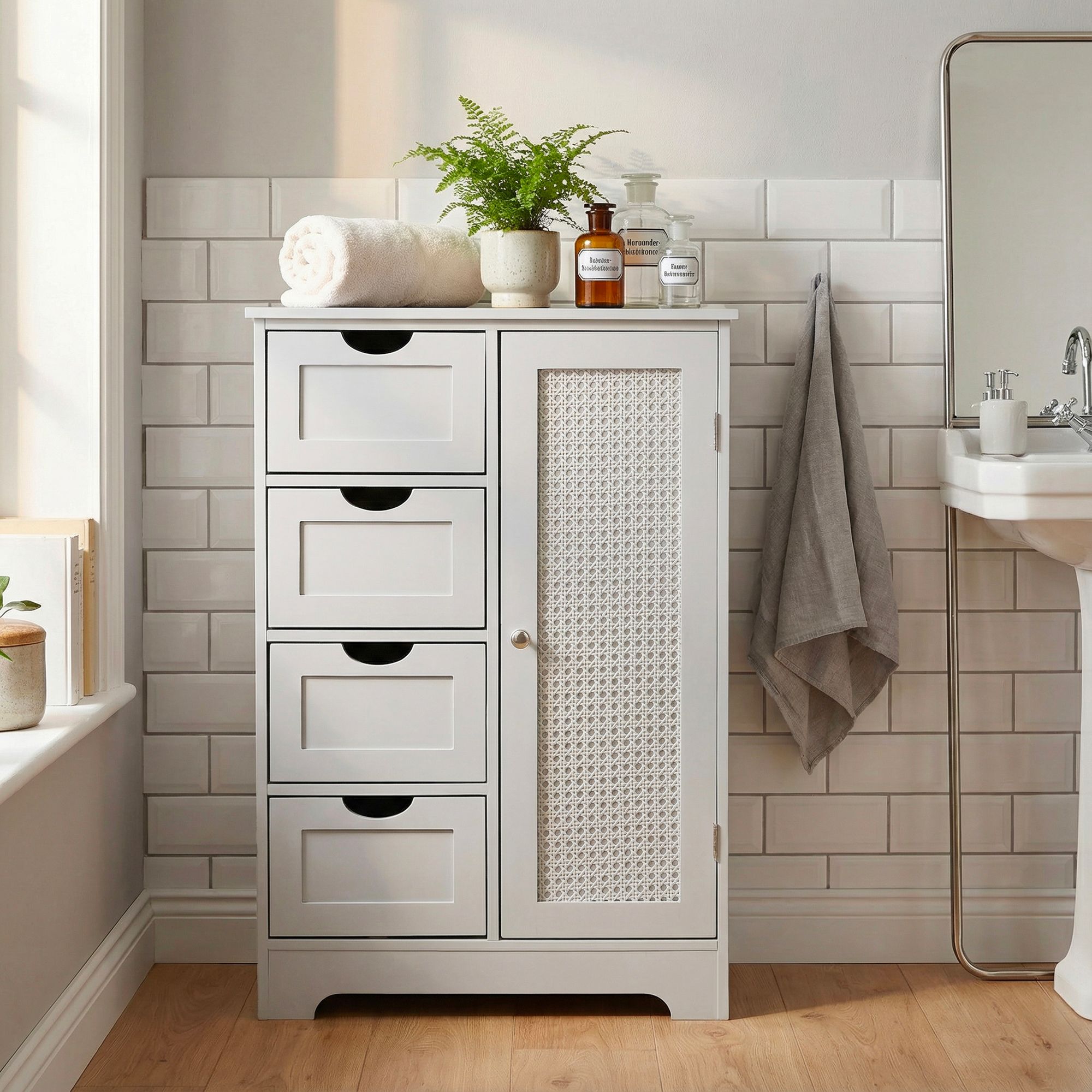 Badschrank Weiß 80cm Badezimmerschrank Schubladen Badregal Badezimmerregal Tür – Ansicht 4