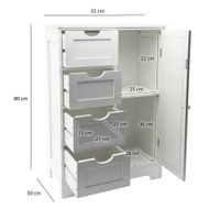 Standschrank 80cm Weiß Aufbewahrungsschrank Kommode Schubladen Tür Schrank – Ansicht 3