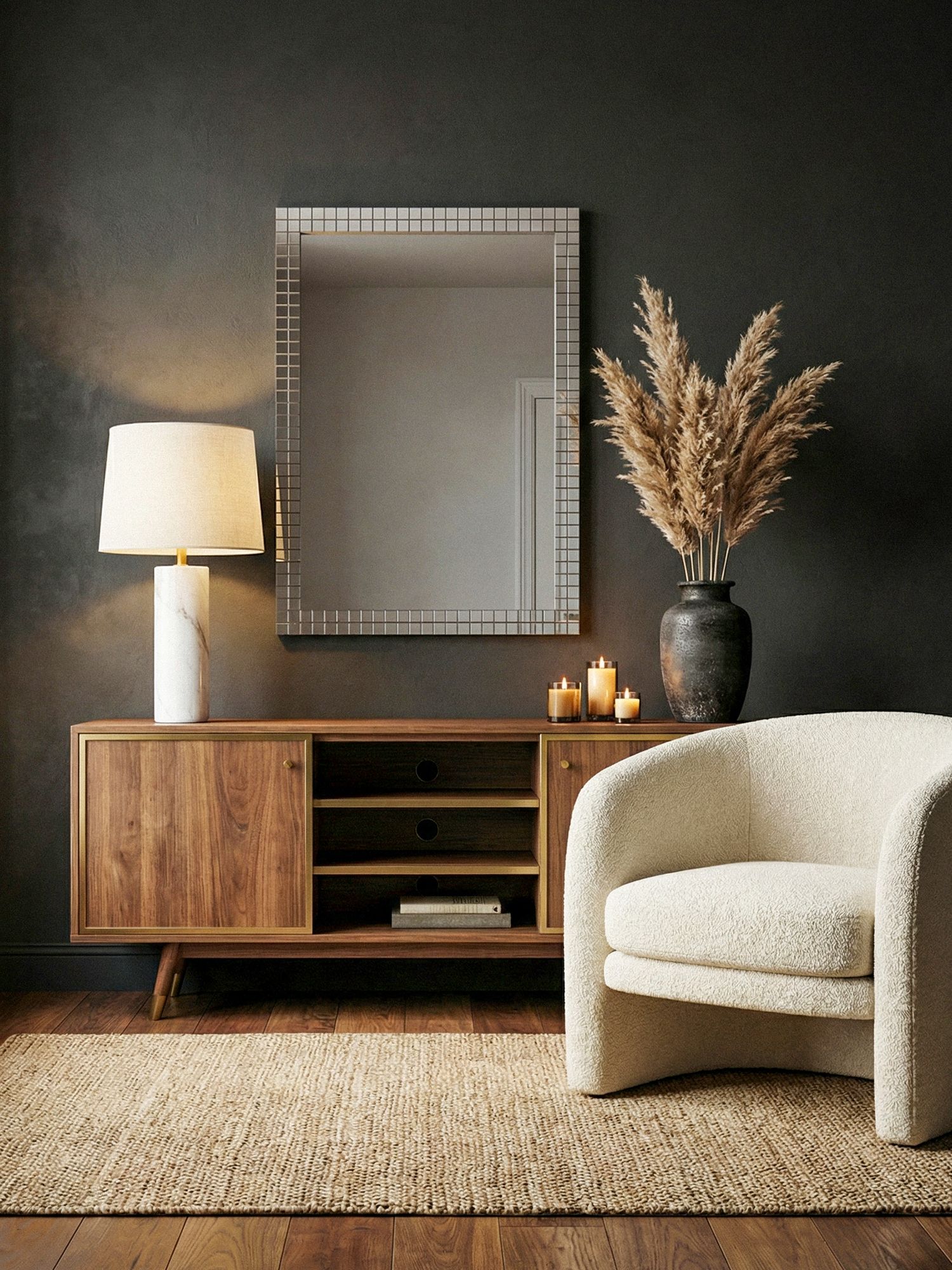 FineBuy Wandspiegel 60x90 cm mit Mosaikrahmen – Spiegel rechteckig – Wohnspiegel aus Glas – Hängespiegel Flurspiegel modern – Wohnzimmerspiegel vertikal & horizontal – Dekospiegel Handmade | Farbe: Schwarz