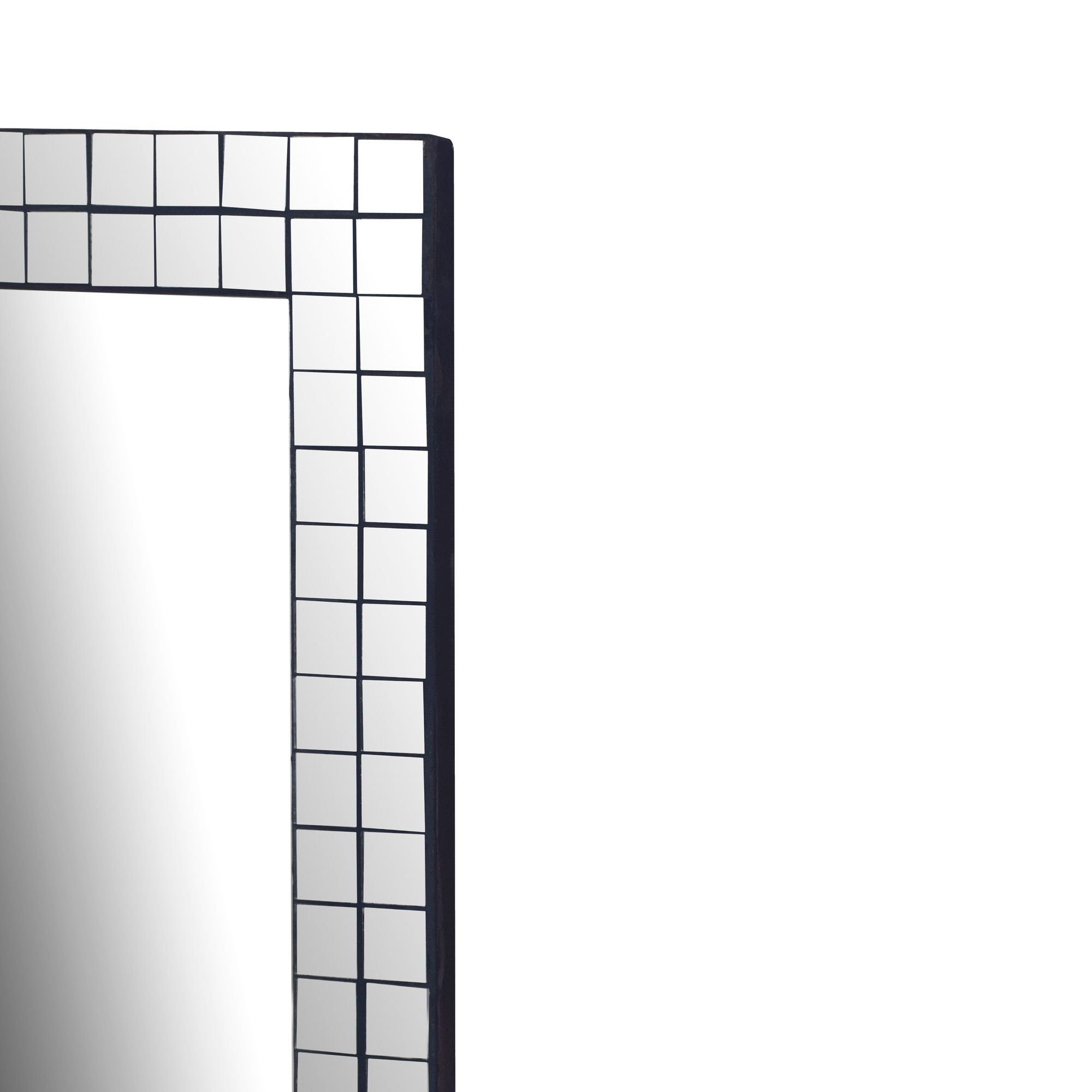 FineBuy Wandspiegel 60x90 cm mit Mosaikrahmen – Spiegel rechteckig – Wohnspiegel aus Glas – Hängespiegel Flurspiegel modern – Wohnzimmerspiegel vertikal & horizontal – Dekospiegel Handmade | Farbe: Schwarz