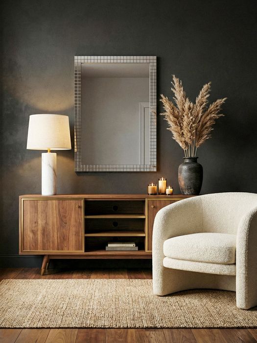 FineBuy Wandspiegel 60x90 cm mit Mosaikrahmen – Spiegel rechteckig – Wohnspiegel aus Glas – Hängespiegel Flurspiegel modern – Wohnzimmerspiegel vertikal & horizontal – Dekospiegel Handmade