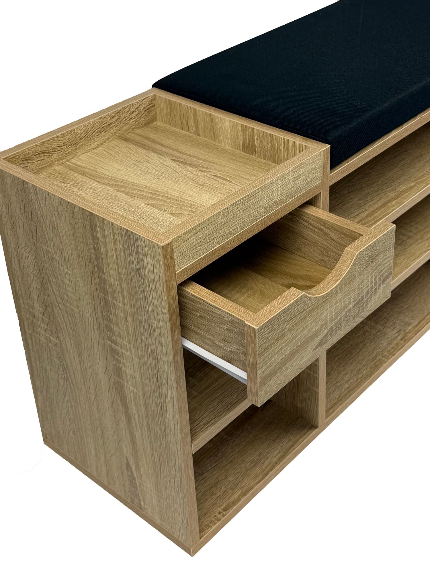 FineBuy Schuhbank Flur 100cm mit Sitzkissen – Sitzbank mit Schublade und verstellbaren Regalböden – Flurmöbel Schuhregal modern für den Eingangsbereich – Flurbank mit Stauraum | Farbe: Weiß