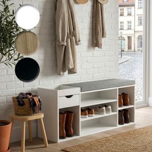 FineBuy Schuhbank Flur 100cm mit Sitzkissen – Sitzbank mit Schublade und verstellbaren Regalböden – Flurmöbel Schuhregal modern für den Eingangsbereich – Flurbank mit Stauraum