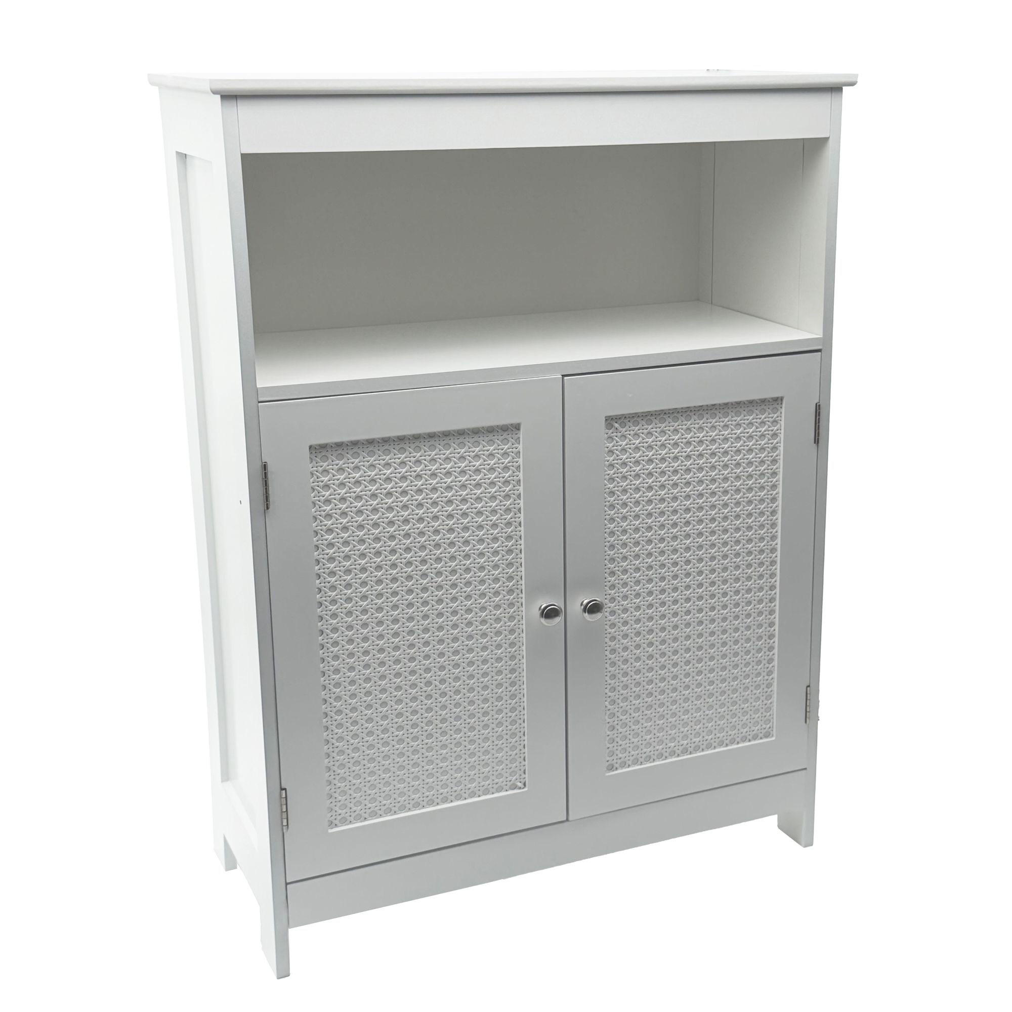 FineBuy Badschrank 80 x 60 x 28 cm Weiß - Schmaler Badezimmerschrank Türen &amp; Ablage - Aufbewahrungsschrank Wiener Geflecht - Badezimmer Badregal Bad Badezimmerregal