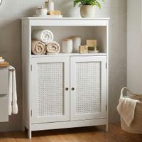 Badschrank Weiß Badezimmerschrank Türen & Ablage Badezimmerregal Regal für Bad – Ansicht 1