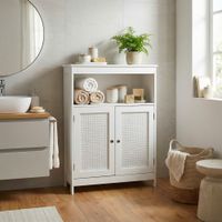 Badschrank Weiß Badezimmerschrank Türen & Ablage Badezimmerregal Regal für Bad – Ansicht 2