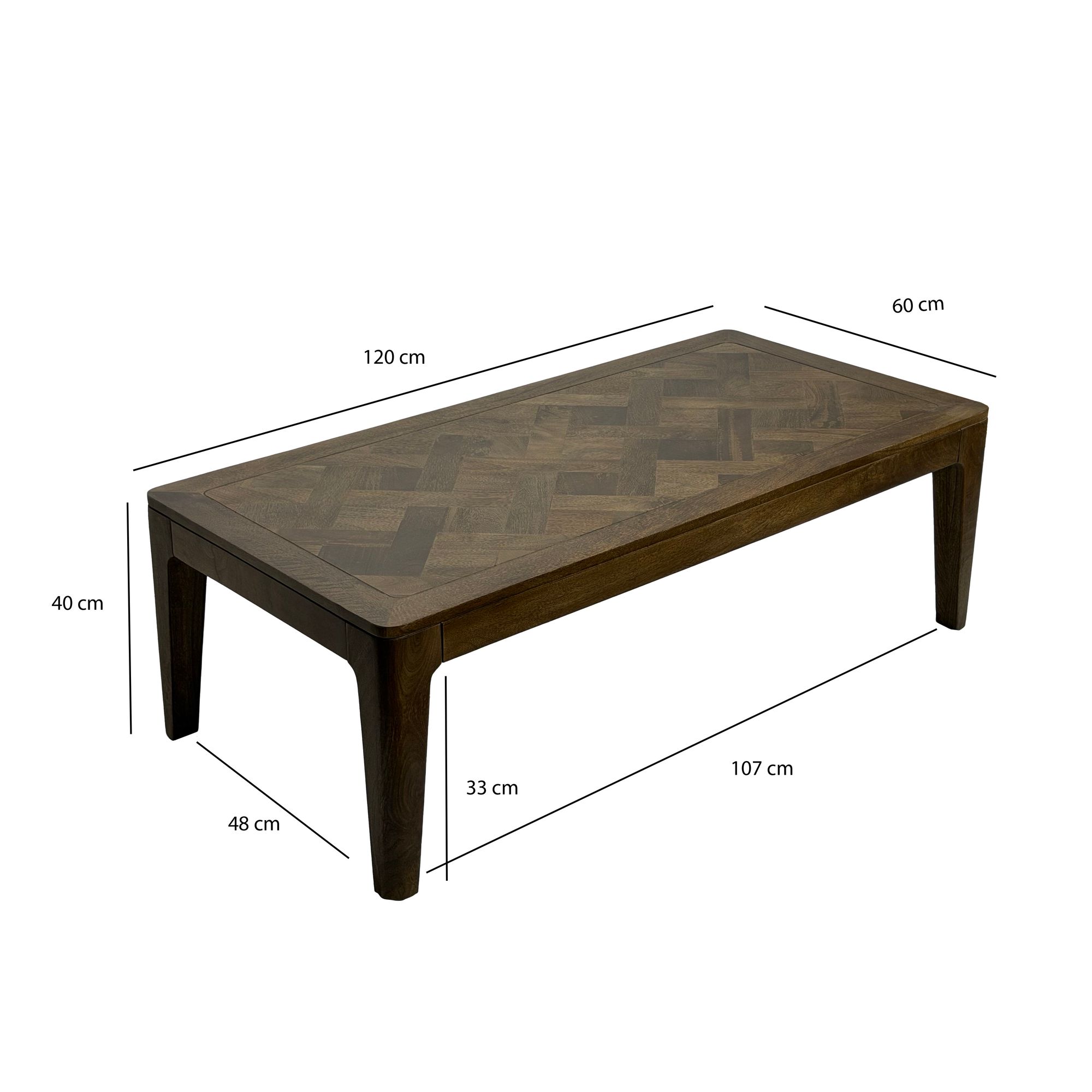 FineBuy Couchtisch 120 x 60 cm Massivholz Mango - Wohnzimmertisch Rechteckig - Sofatisch Modern Holz - Design Wohnzimmer Tisch Handmade | Farbe: Braun