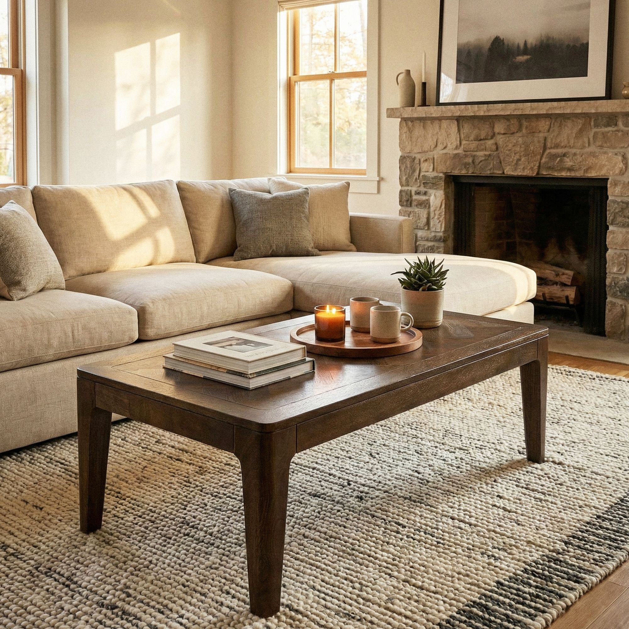 FineBuy Couchtisch 120 x 60 cm Massivholz Mango - Wohnzimmertisch Rechteckig - Sofatisch Modern Holz - Design Wohnzimmer Tisch Handmade | Farbe: Braun