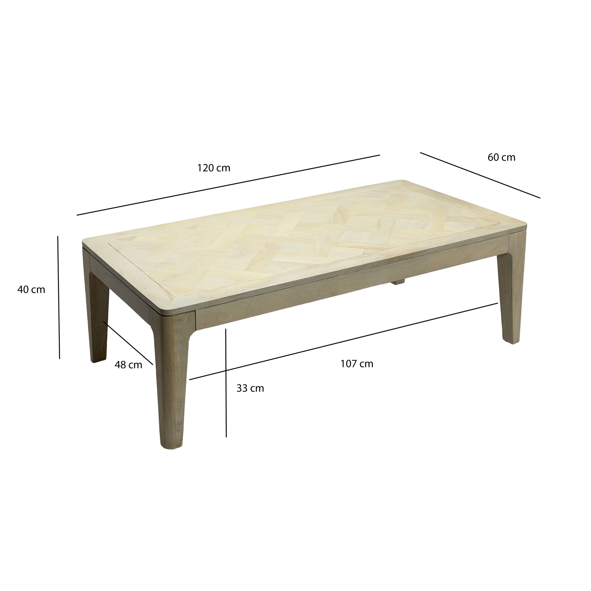 FineBuy Couchtisch 120 x 60 cm Massivholz Mango - Wohnzimmertisch Rechteckig - Sofatisch Modern Holz - Design Wohnzimmer Tisch Handmade | Farbe: Braun
