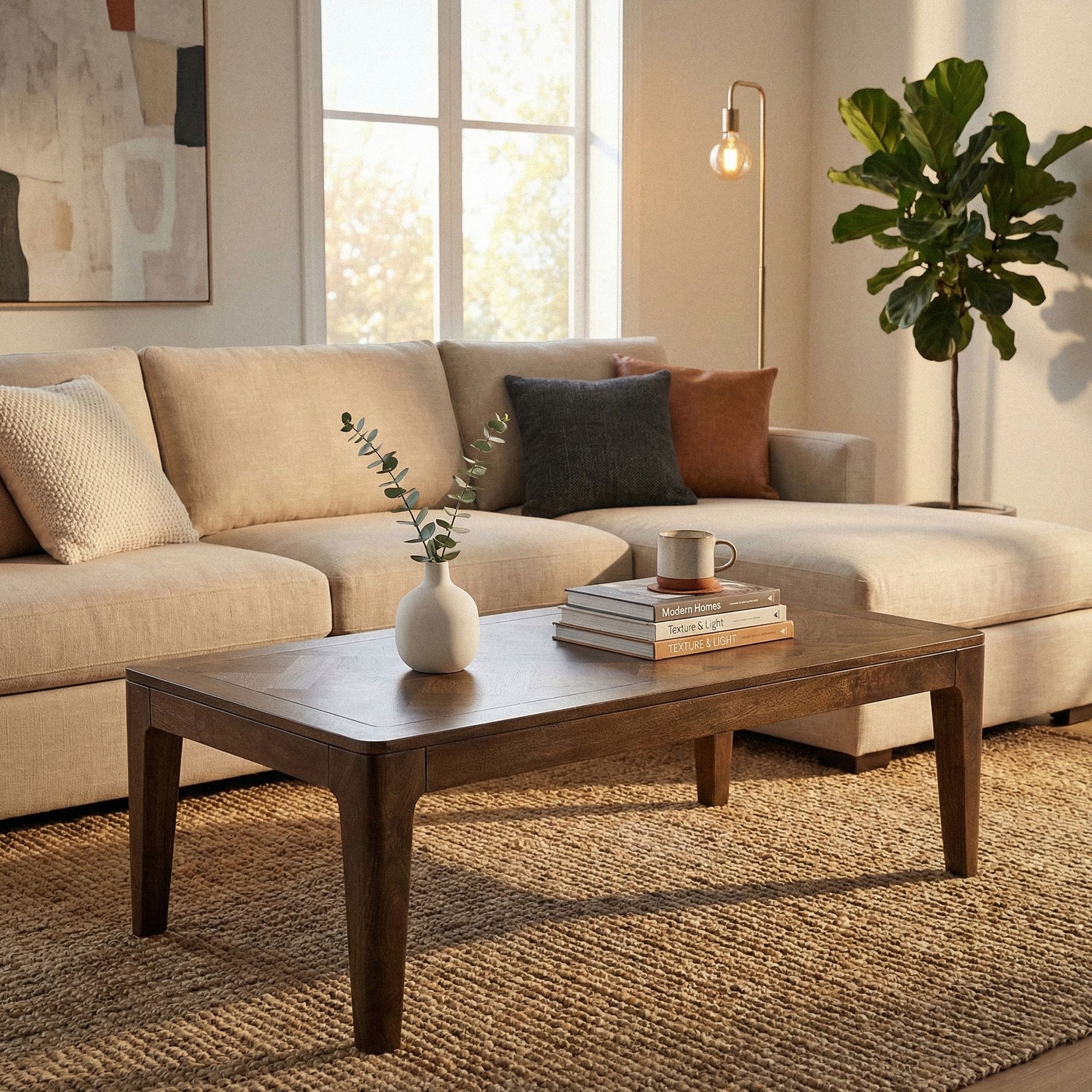 FineBuy Couchtisch 120 x 60 cm Massivholz Mango - Wohnzimmertisch Rechteckig - Sofatisch Modern Holz - Design Wohnzimmer Tisch Handmade | Farbe: Braun