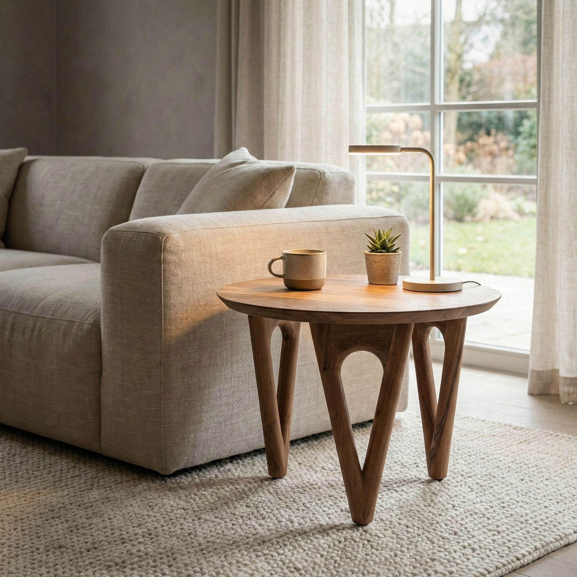 Couchtisch 60cm Akazie Massivholz Sofatisch Wohnzimmertisch Beistelltisch Rund – Ansicht 2
