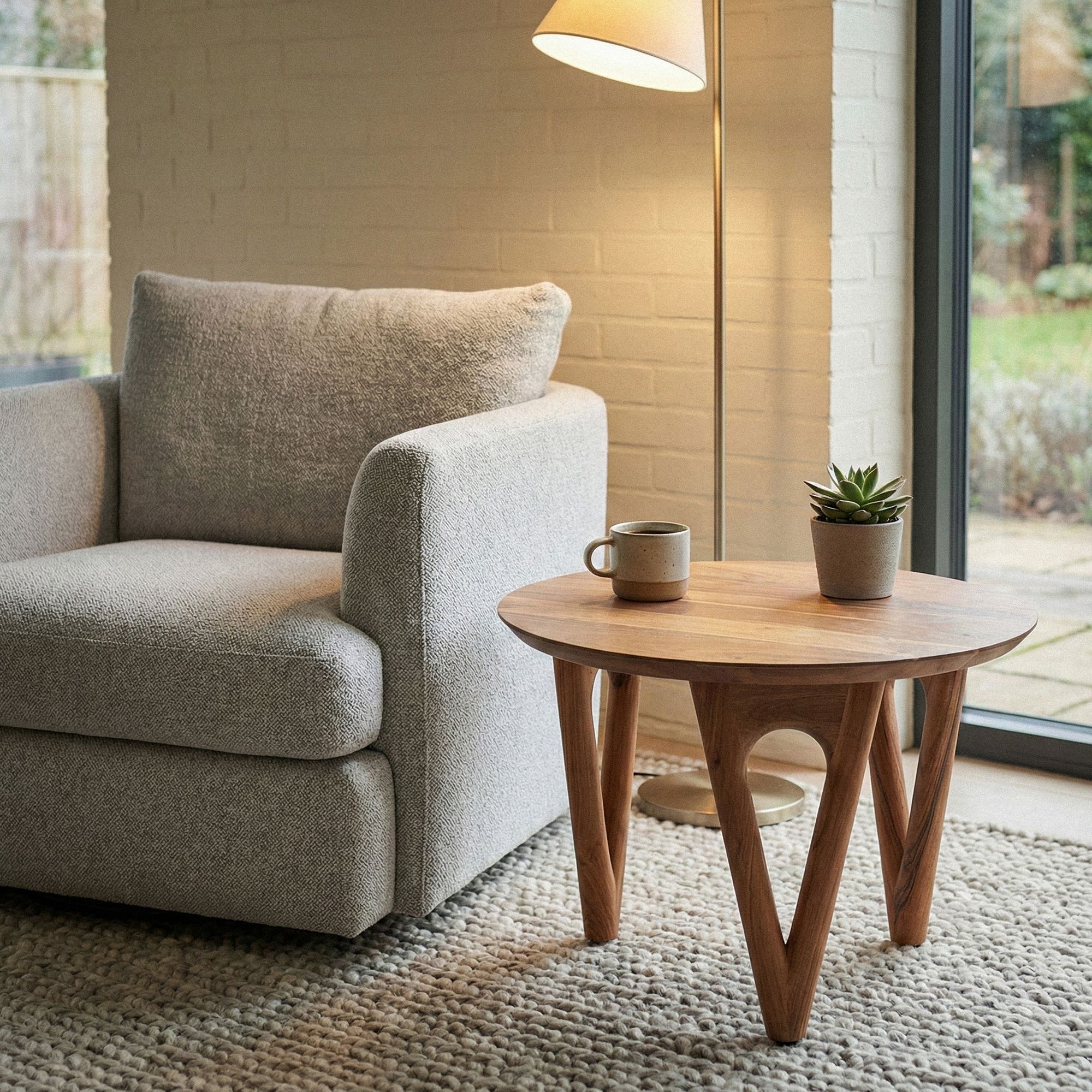 Couchtisch 60cm Akazie Massivholz Sofatisch Wohnzimmertisch Beistelltisch Rund – Ansicht 4
