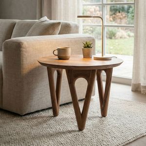 FineBuy Couchtisch Rund 60 cm Wohnzimmertisch Akazie Massivholz - Sofatisch Holz - Loungetisch Modern - Massiver Design Tisch - Beistelltisch Landhaus Handmade