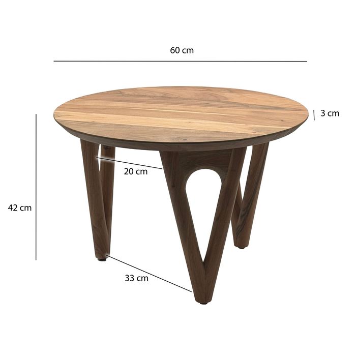 Couchtisch 60cm Akazie Massivholz Sofatisch Wohnzimmertisch Beistelltisch Rund – Maßzeichnung