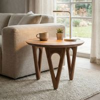 Couchtisch 60cm Akazie Massivholz Sofatisch Wohnzimmertisch Beistelltisch Rund – Ansicht 1