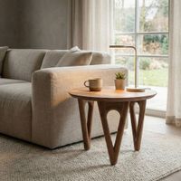 Couchtisch 60cm Akazie Massivholz Sofatisch Wohnzimmertisch Beistelltisch Rund – Ansicht 2