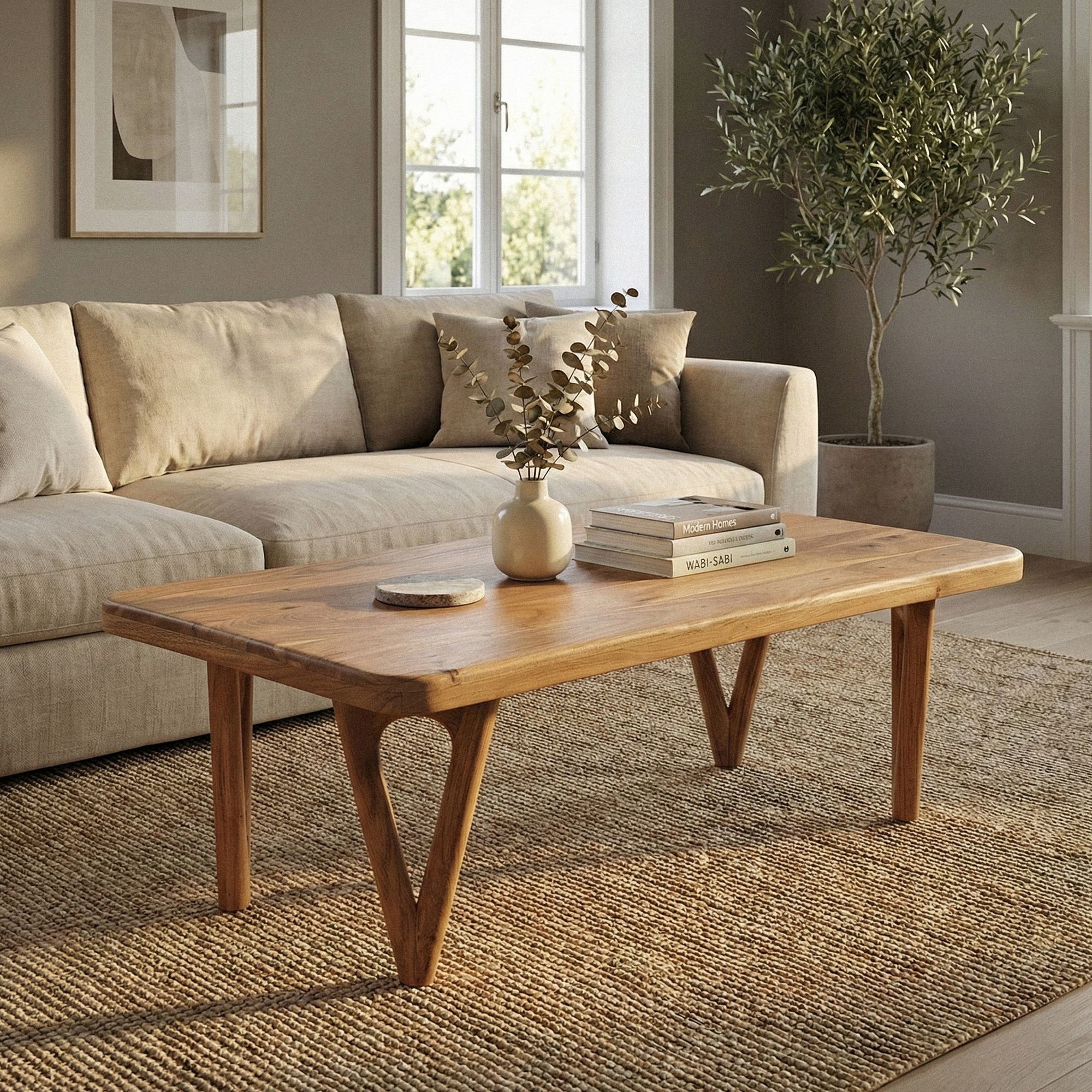 Couchtisch Akazie Massivholz Sofatisch Wohnzimmertisch Loungetisch Landhaus – Ansicht 2