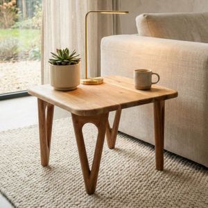 FineBuy Couchtisch Akazie Massivholz - Wohnzimmertisch Sofatisch Holz Modern - Design Loungetisch mit abgerundeten Ecken Landhaus Handmade