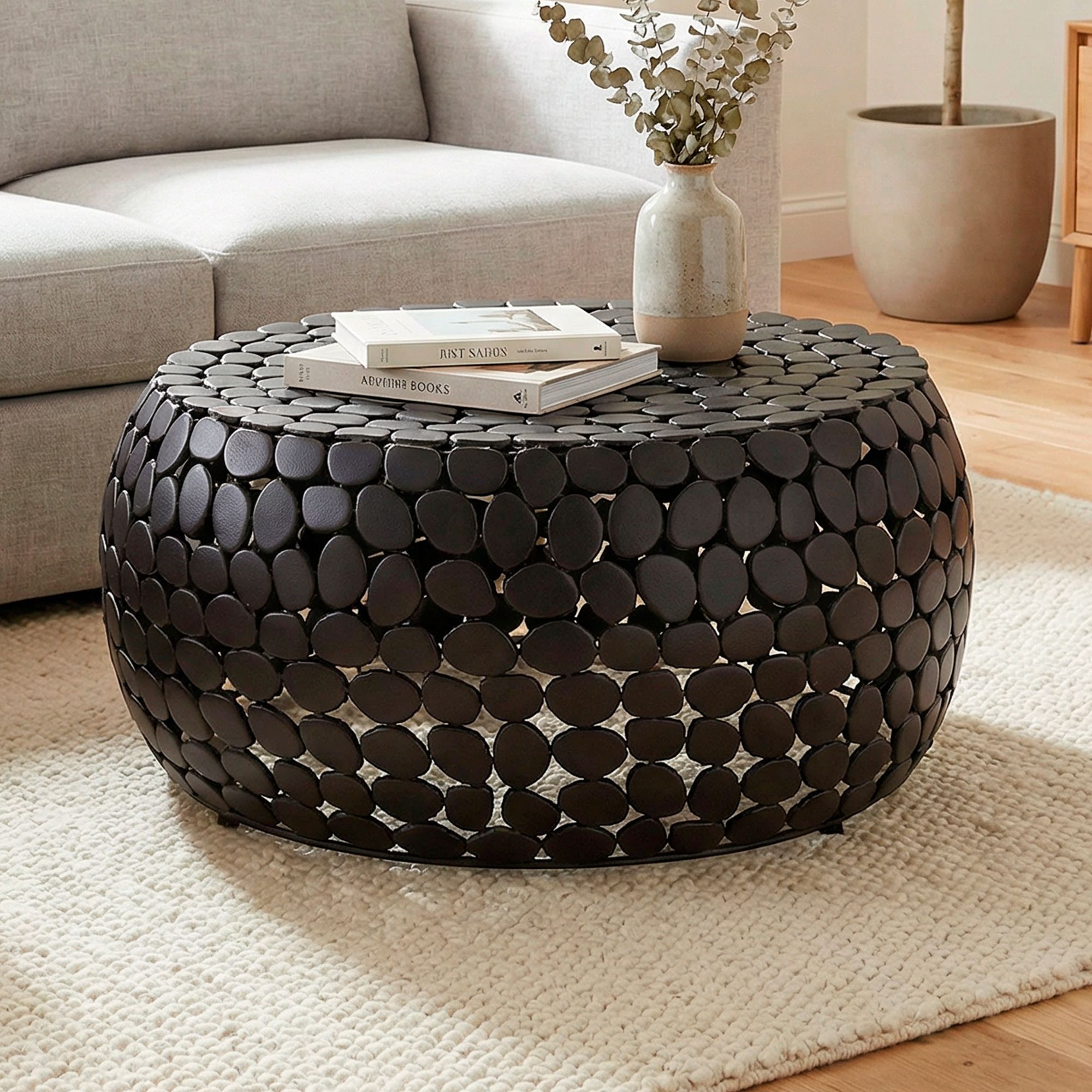 FineBuy Couchtisch Aluminium rund 66x32 cm - Design Sofatisch Wohnzimmer – Moderner Wohnzimmertisch Metall – Runder Loungetisch – Alu Beistelltisch Handmade | Farbe: Gold