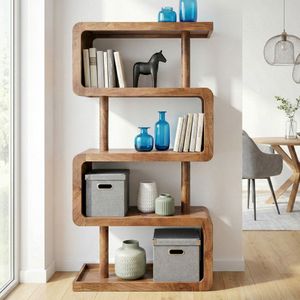 FineBuy Bücherregal Mango Massivholz - Offenes Standregal 80x160cm - Raumteiler Holzregal Modern - Stauraumregal Wohnzimmer - Design Wohnregal Hoch - Dekoregal Wohnzimmerregal Handmade