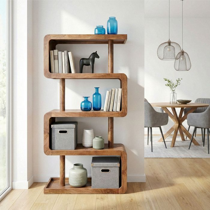 FineBuy Bücherregal Mango Massivholz - Offenes Standregal 80x160cm - Raumteiler Holzregal Modern - Stauraumregal Wohnzimmer - Design Wohnregal Hoch - Dekoregal Wohnzimmerregal Handmade