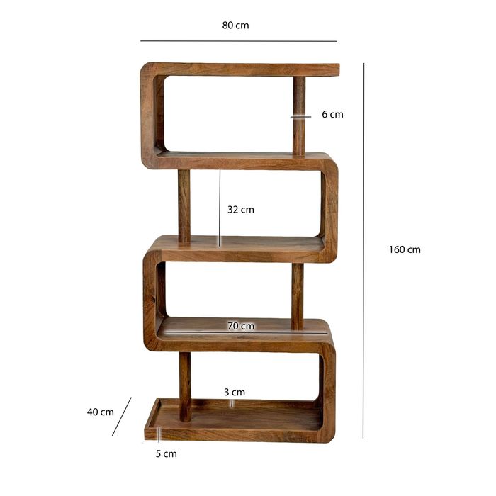 Bücherregal Massivholz Stauraumregal 160cm Wohnregal modern hoch Standregal – Maßzeichnung