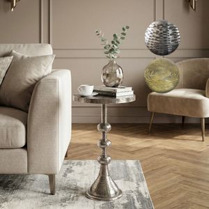 FineBuy Beistelltisch Aluminium 30cm Runder Anstelltisch Metall - Dekotisch Alu orientalisch - Wohnzimmertisch klein - Design Couchtisch Sofatisch Wohnzimmer Orient Handmade