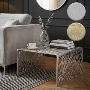 FineBuy Couchtisch Aluminium 60cm Quadratischer Sofatisch Metall - Wohnzimmertisch Alu modern mit Muster - Design Tisch niedrig - Loungetisch Beistelltisch Handmade