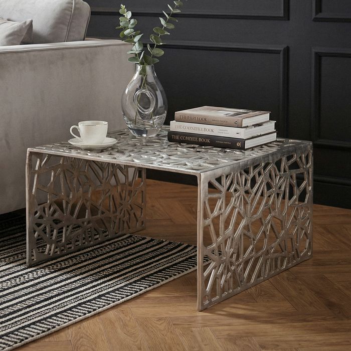Couchtisch 60cm Aluminium Sofatisch Alu Wohnzimmertisch Metall Tisch Quadratisch