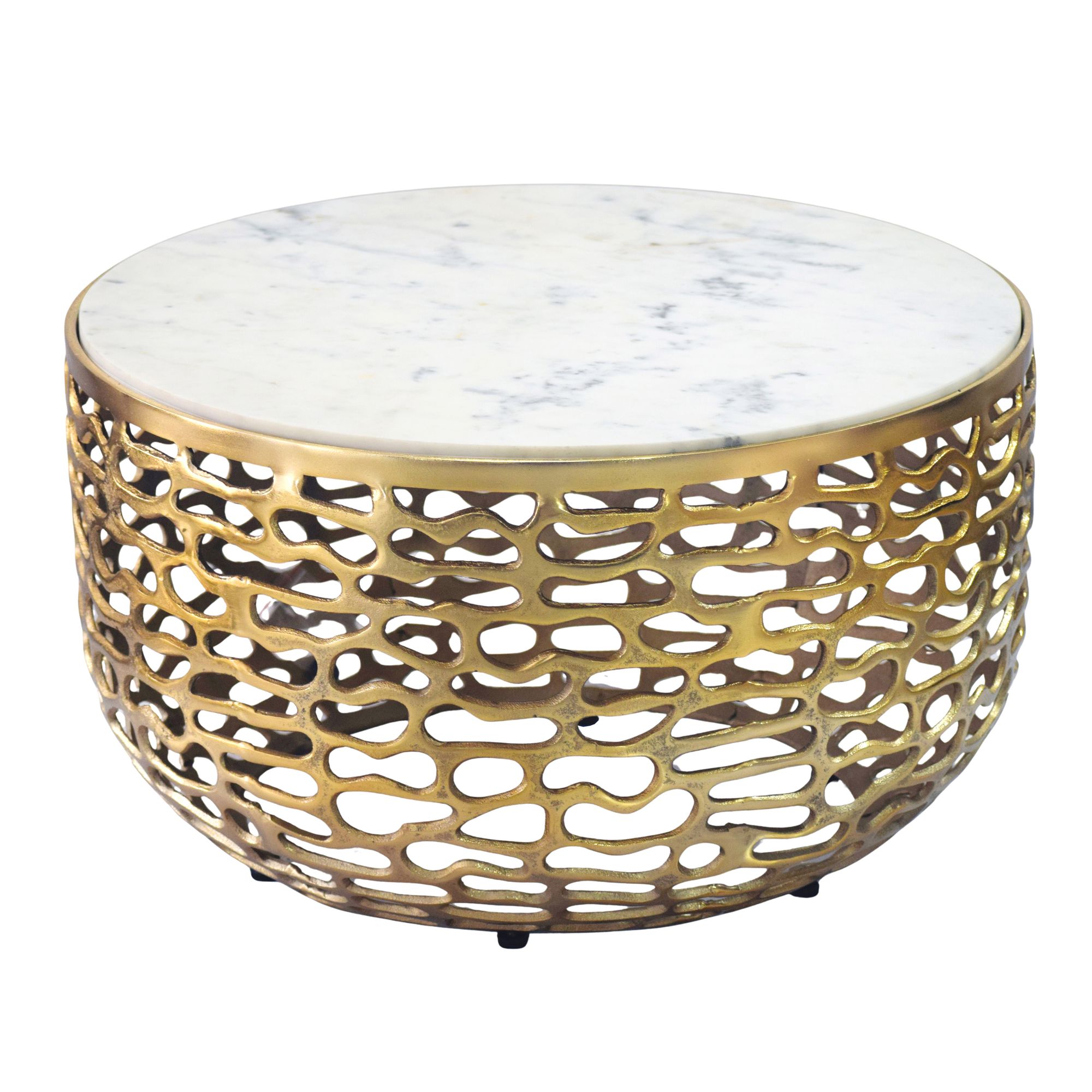 FineBuy Design Metall Couchtisch mit weißer Marmor Tischplatte 60 cm rund - Aluminium Wohnzimmertisch Modern - Loungetisch Alu Beistelltisch Wohnzimmer Handmade