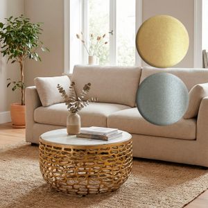 FineBuy Design Metall Couchtisch mit weißer Marmor Tischplatte 60 cm rund - Aluminium Wohnzimmertisch Modern - Loungetisch Alu Beistelltisch Wohnzimmer Handmade