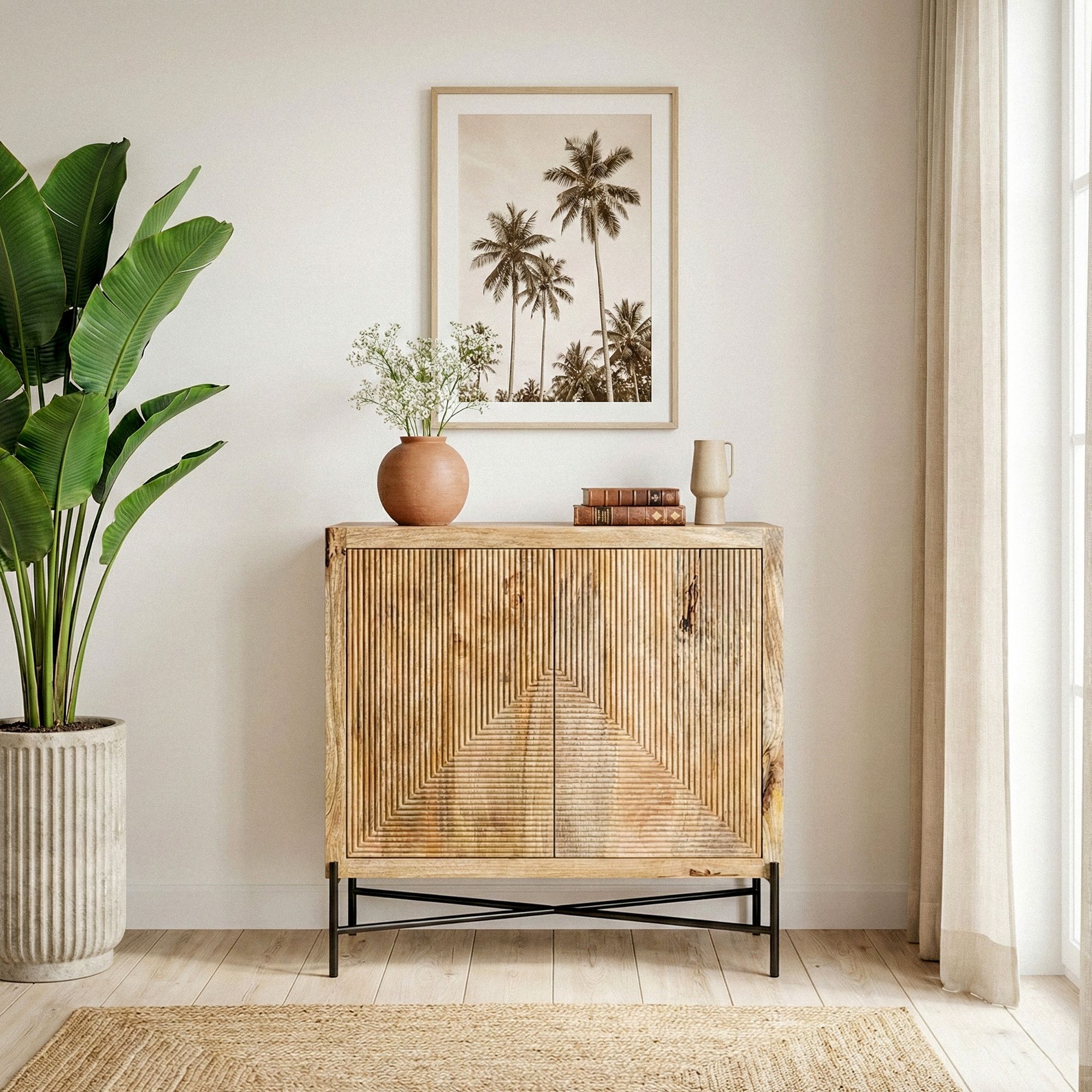 Sideboard Massivholz 91x96cm Kommode Anrichte Standschrank Flurschrank mit Türen – Ansicht 4