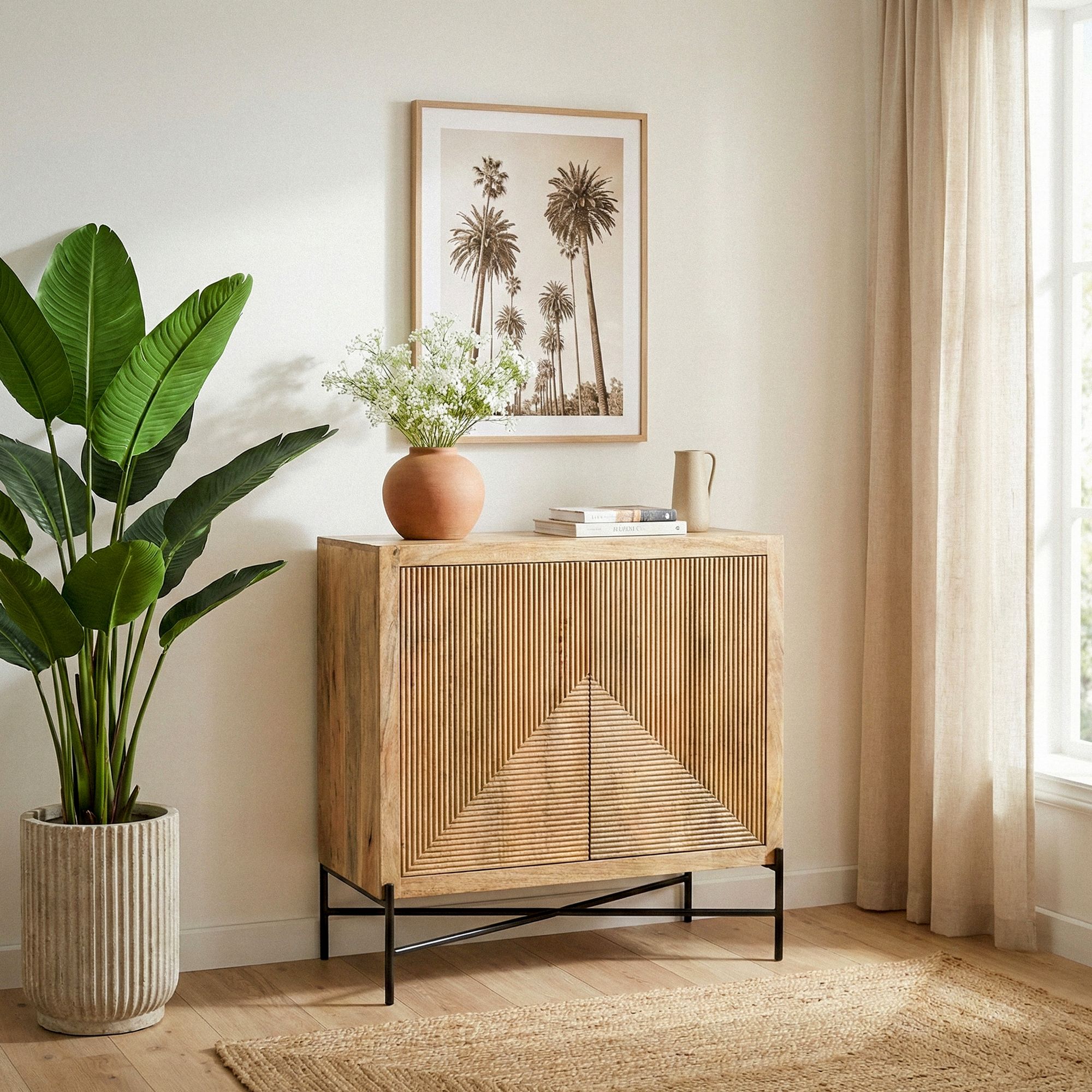Sideboard Massivholz 91x96cm Kommode Anrichte Standschrank Flurschrank mit Türen – Ansicht 2