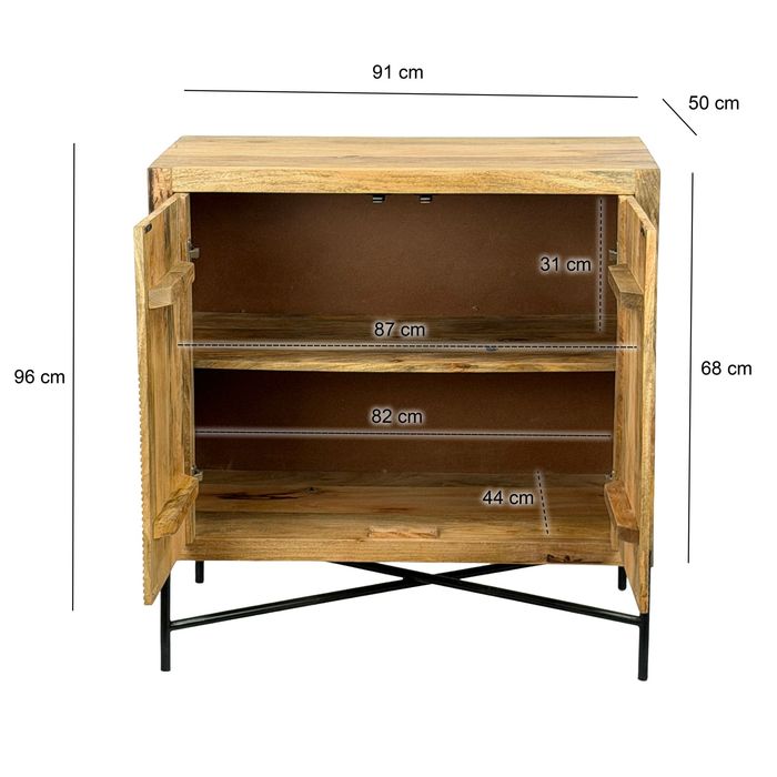Sideboard Massivholz 91x96cm Kommode Anrichte Standschrank Flurschrank mit Türen – Maßzeichnung