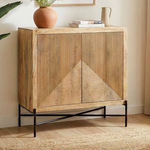 FineBuy Sideboard Mango Massivholz 91x96cm - Kommode mit 2 Türen - Wohnzimmerschrank mit Metallbeine - Design Anrichte - Standschrank Modern - Kommodenschrank Flurschrank Handmade