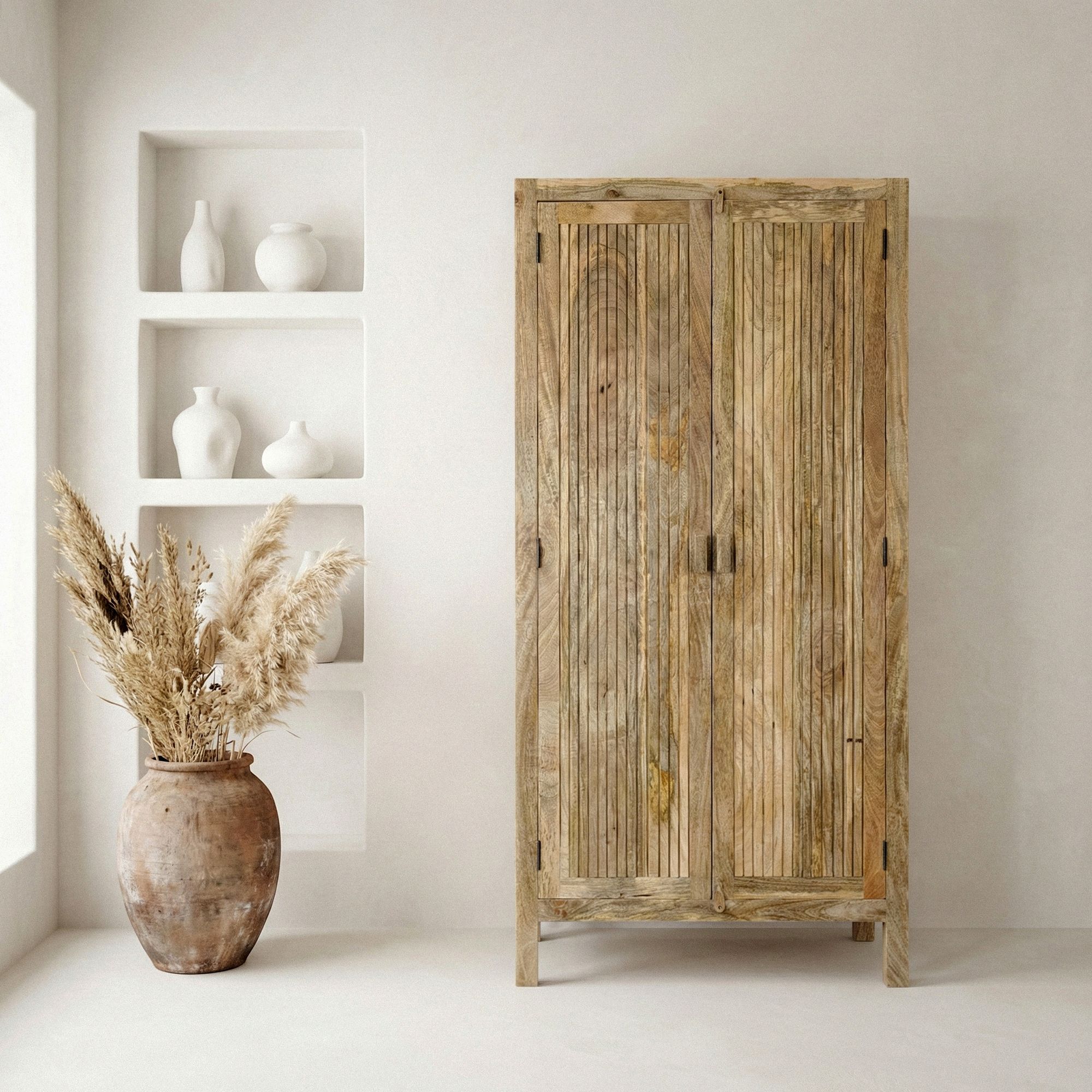 Schrank Mango Massivholz 187cm Massivholzschrank Kleiderschrank Mehrzweckschrank – Ansicht 2